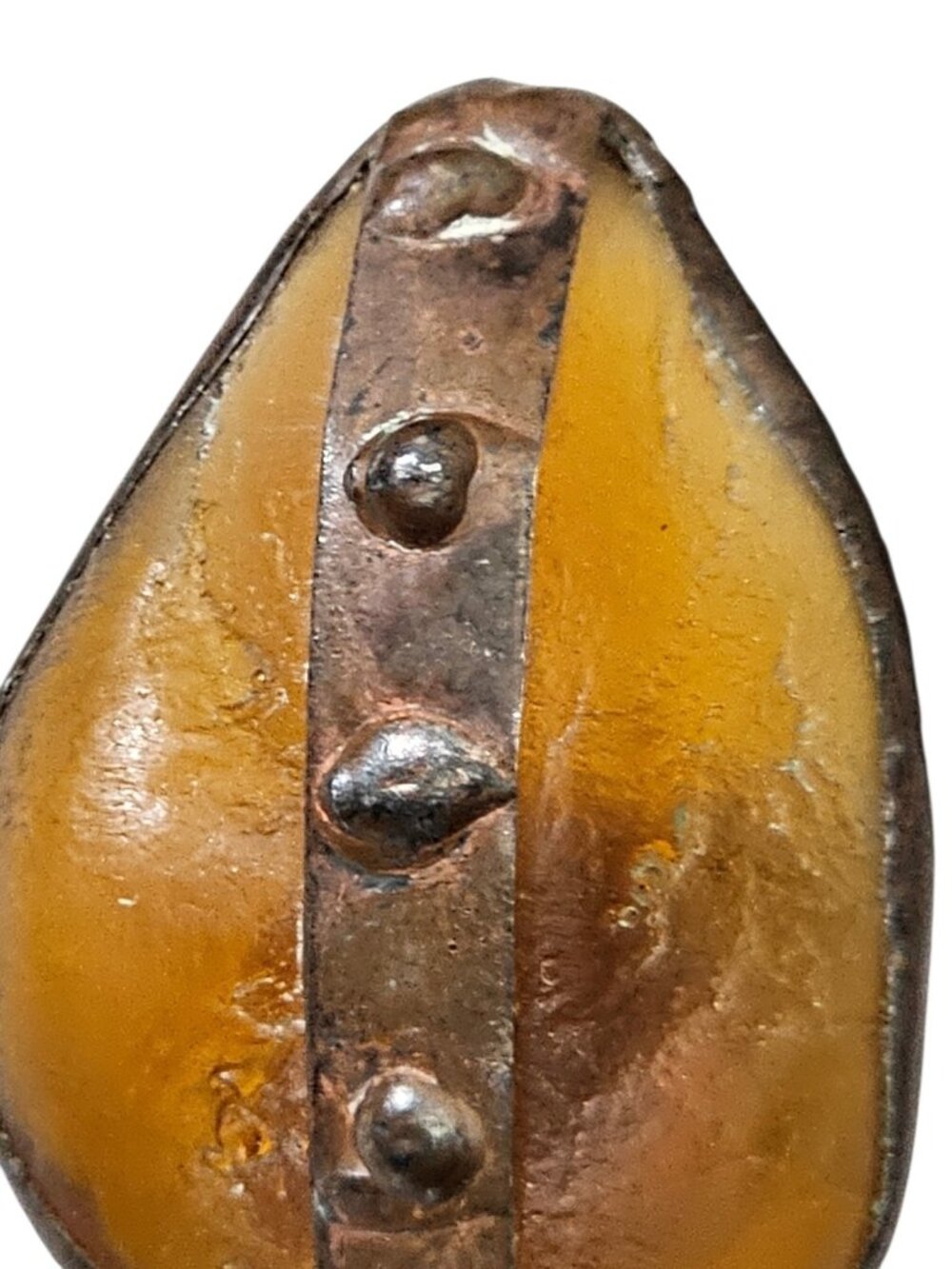 Vintage Amber Lucite Clip-On Earrings Copper Tone Rivet Industrial Style Mid-Cen - Picture 13 of 15